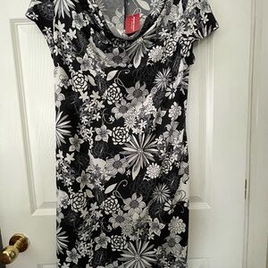 Chic Black and White Floral Midi Dress